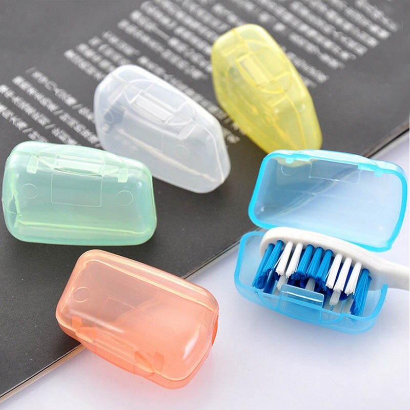 5Pcs/pack Portable Toothbrush Cover Holder Travel Hiking Camping Brush Cap Case Orange Light Green Transparent Pink Light Blue