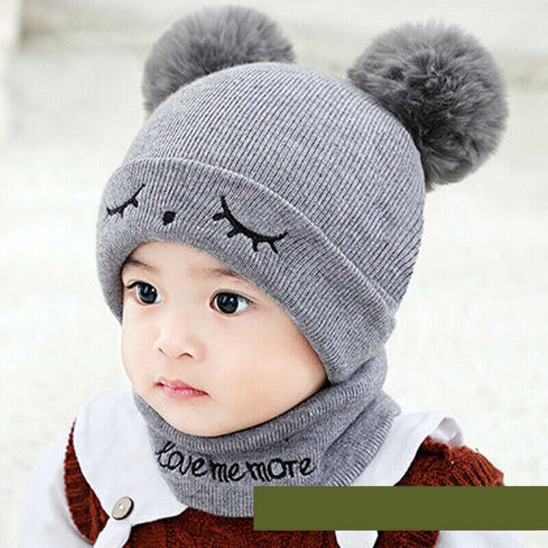 Bonnet tricoté à rabat pour bébés filles et garçons | Chapeau pour hiver, écharpe à capuche, bonnet tricoté: Grey Hat Scarf