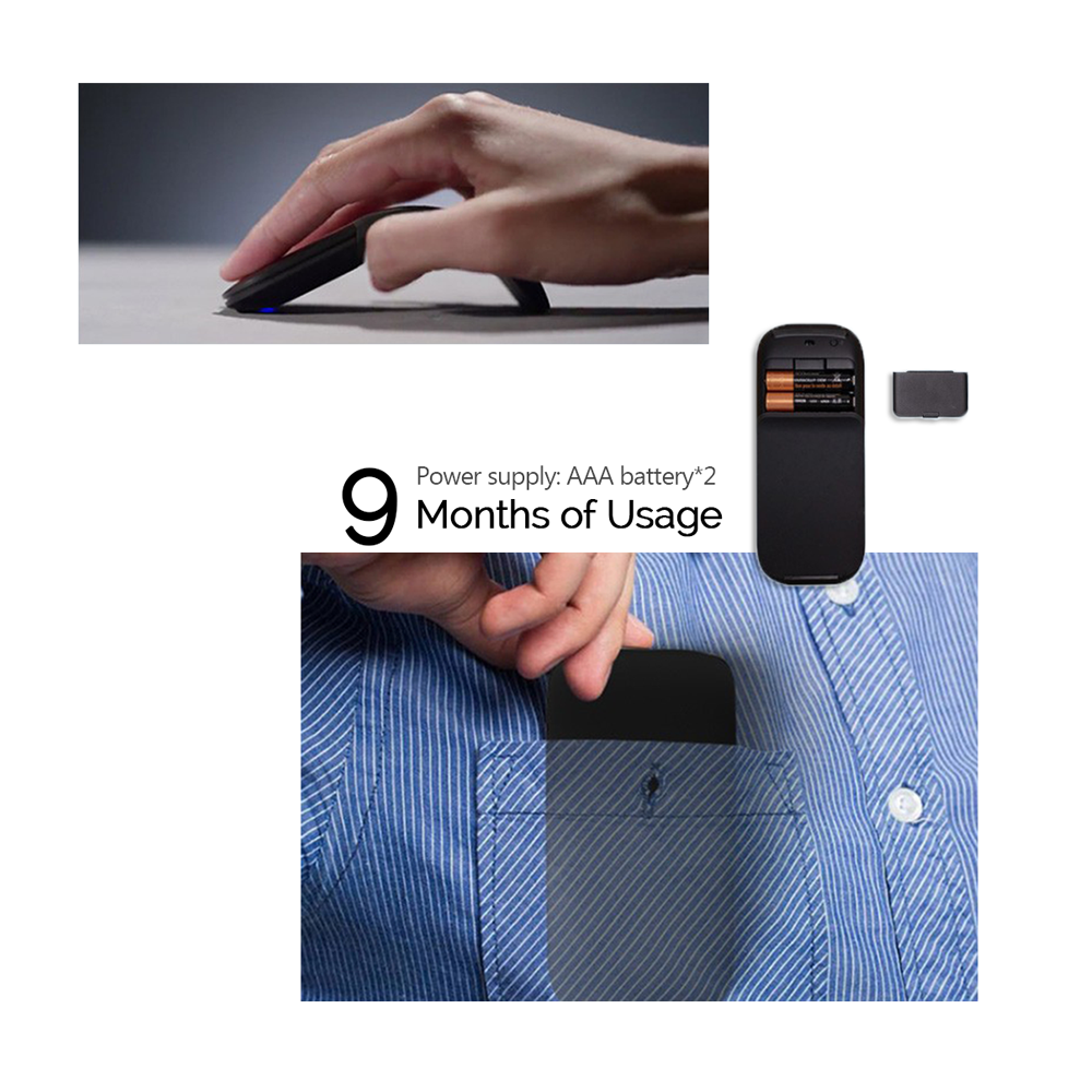 1600 dpi bluetooth 4.0 trådlös mus hopfällbar arc touch mause vikbara ultratunna mute möss för surfacebook laptop kontorsbruk