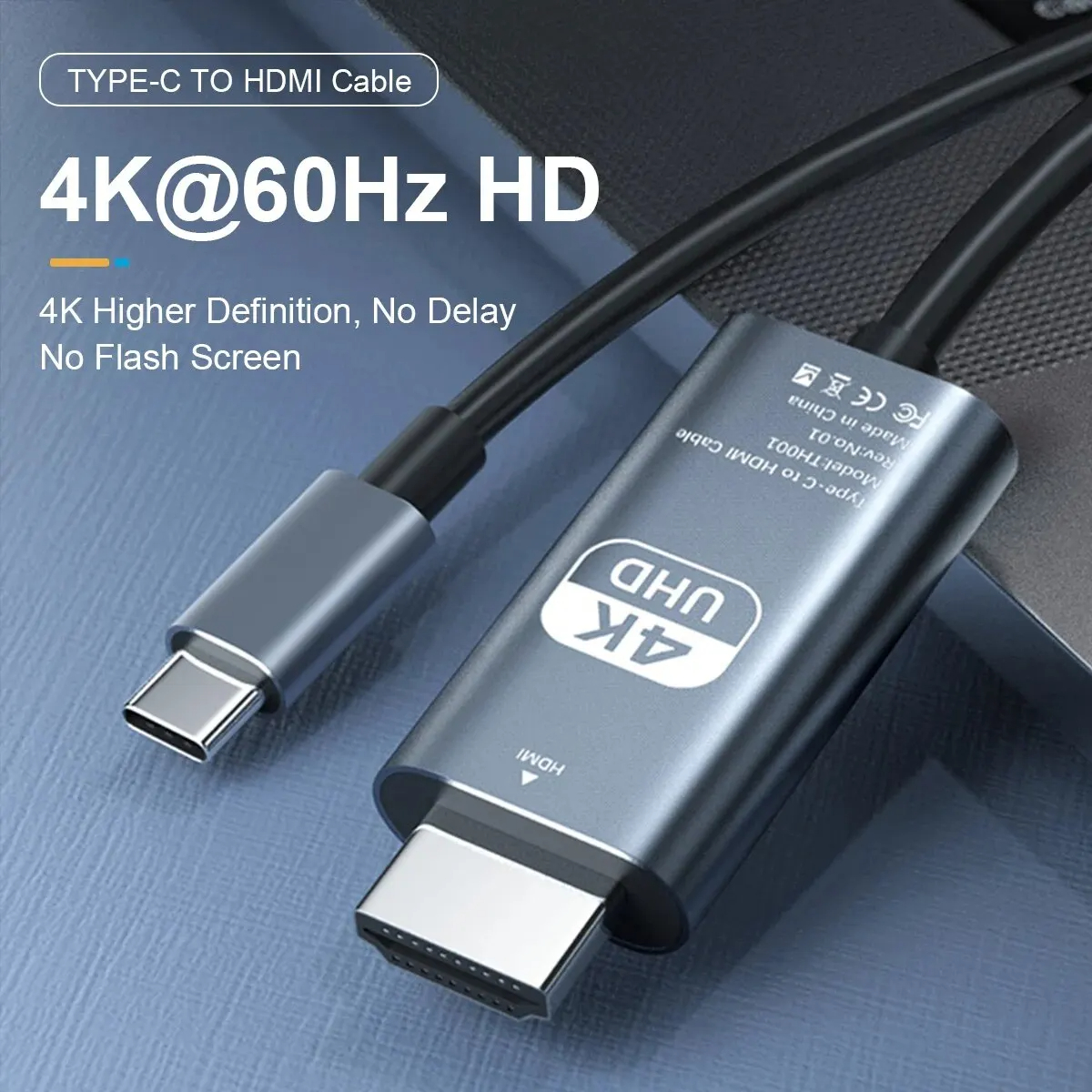 Kabel konwertujący wideo 4K 60Hz HD Type-C na HDMI, kabel do podłączenia ekranu, TV, komputera, 2 metry, oplot, kabel do projekcji na ekran: Default Title