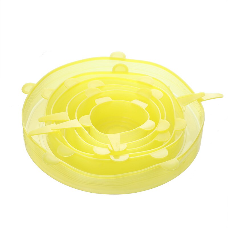 Tapas de silicona reutilizables para alimentos, cubiertas elásticas ajustables para cuencos, tapas para cocina, accesorios de mantenimiento fresco, 6/12/24 Uds.: 6 PCS Yellow