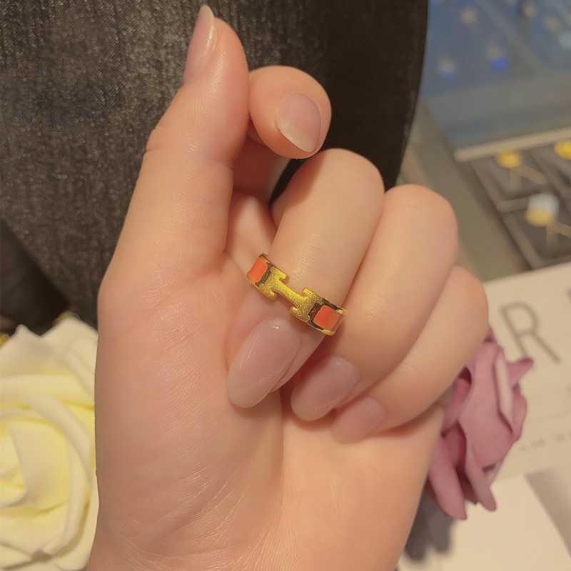 Luxury 6 Colors H Letter Shape Opening Rings for Women Diy Personality Party Wedding Jewelry: Golden orange