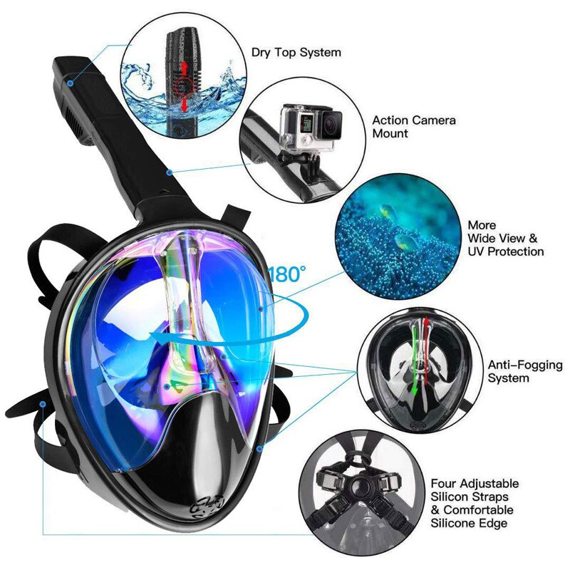 Diving Mask - Full Dry Snorkel - Anti-Fog - Silicone - Adult Outdoor Gear