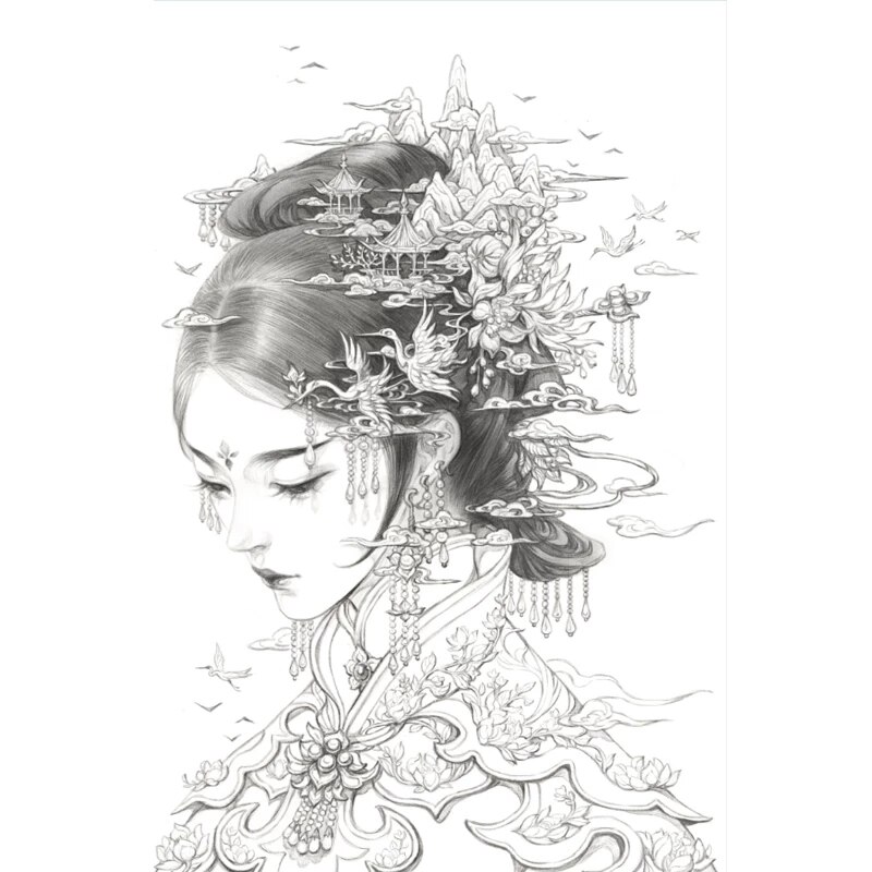 Chinese Ancient Style Adult Coloring Book Line Drawing Textbook Painting Cartoon Beauty Girl Anti-stress Coloring Books