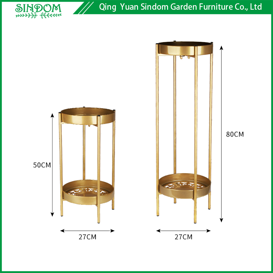 High Level Gold Plant Shelves Floor Flower Pots Tray for Decoration