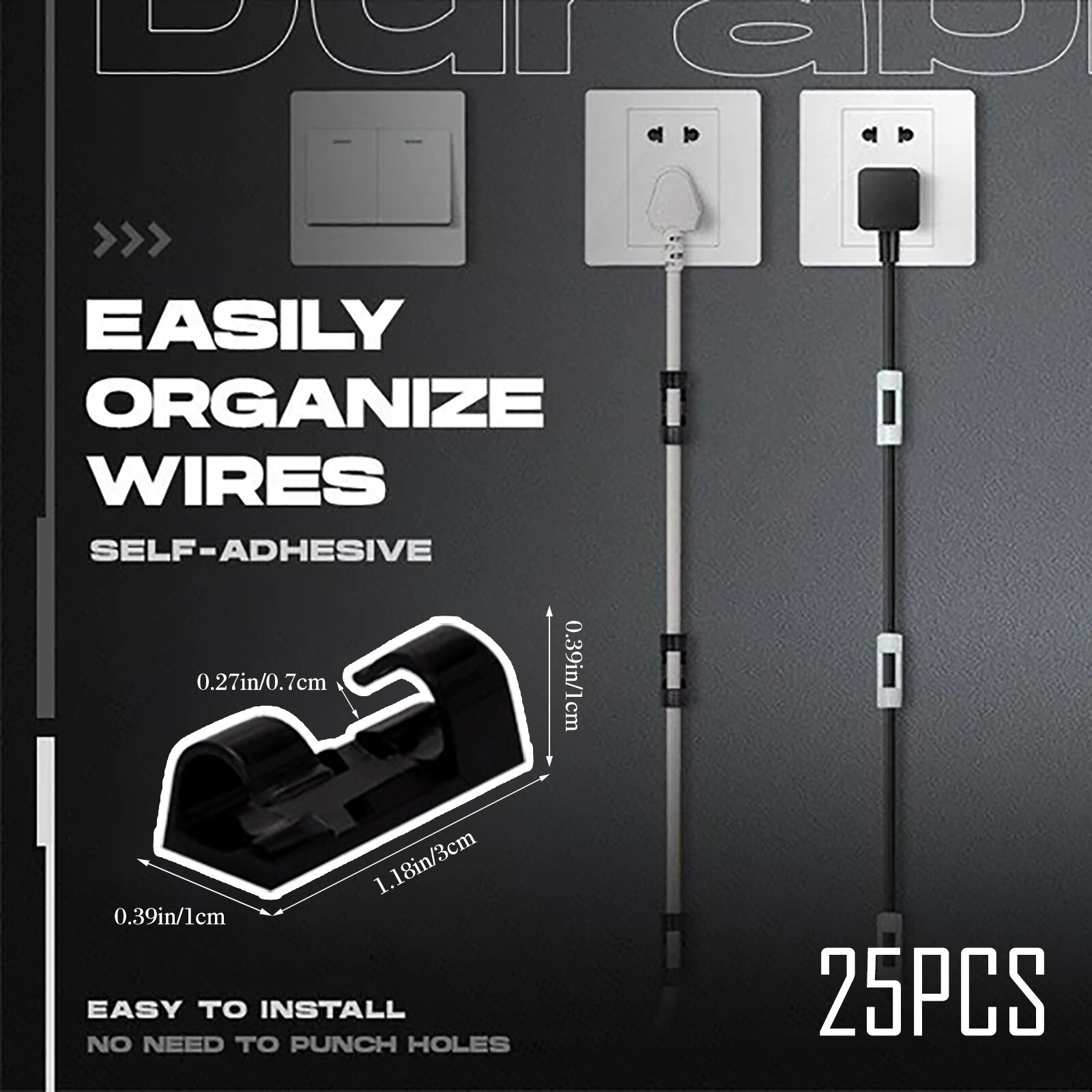 25/30pc Finisher Wire Clamp Self-adhesive Wire Organizer Cable Clip Holder Self-Adhesive Cable Clips Organizer USB Cable Winder: 7MM 25pcs