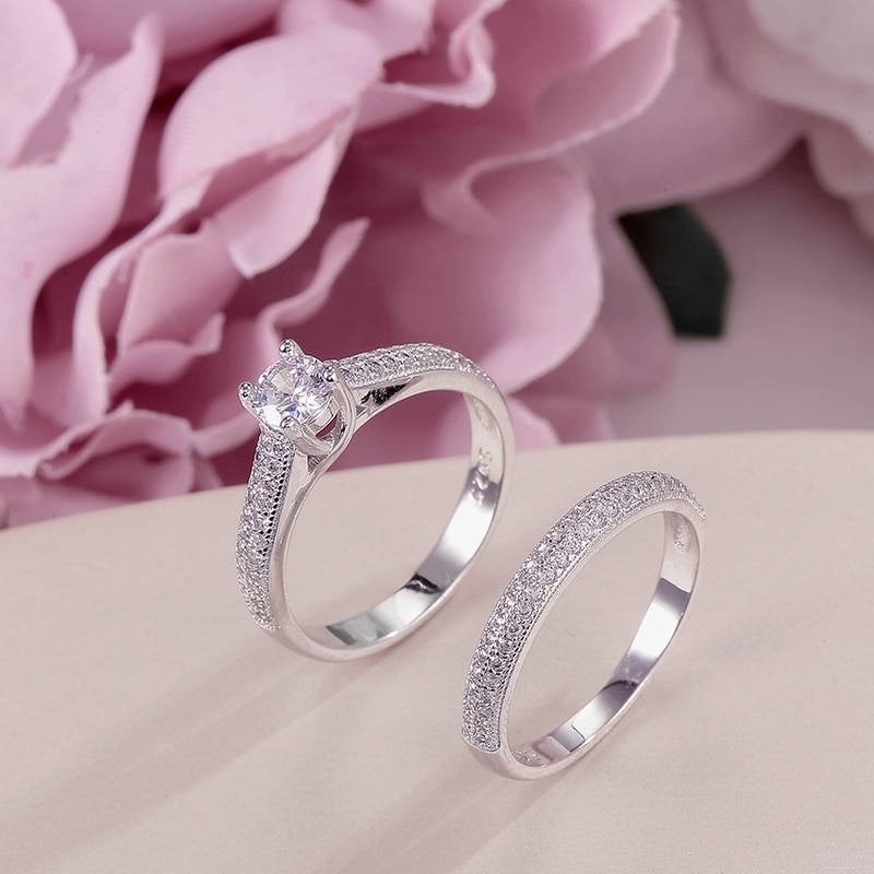 925 anillos de plata para las mujeres Simple doble apilable de joyería fina conjunto de anillos de boda, boda accesorios para compromiso