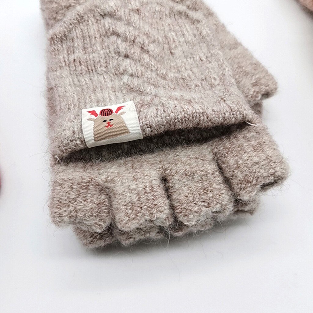 Winter Kids Warm Gebreide Effen Wanten Handschoenen Kinderen Jongens Meisjes Convertible Flip Top Vingerloze Handschoenen Baby Kerstcadeaus