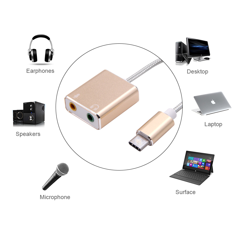 USB Type-C 7.1 External Sound Card Adapter Audio Card USB-C to Jack 3.5mm Earphone Micphone for Laptop Macbook Pro