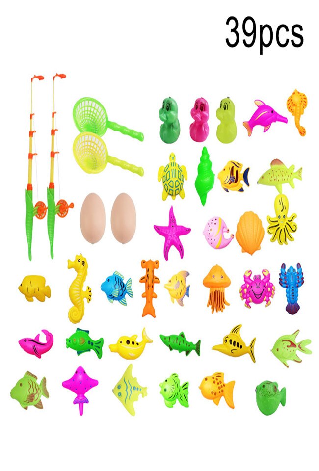 Magnetic Fishing Game Fish Model Kit Pretend Play Children Early Learning Toy 3D Fish Baby Bath Toys outdoor toy: 39pcs