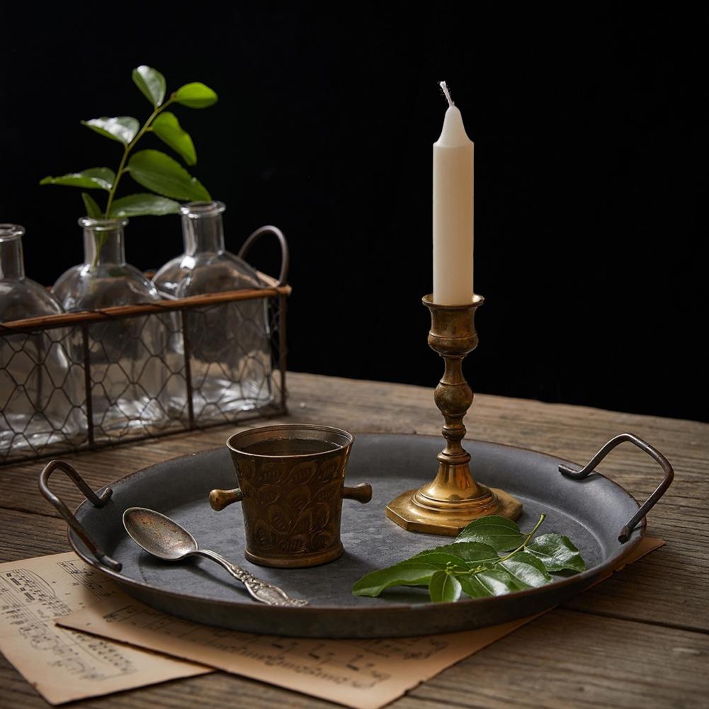 Cake Bread Tray Dual Handle Metal Decorative Multi-purpose Round Shape Cake Bread Tray Serving Tray for Decoration