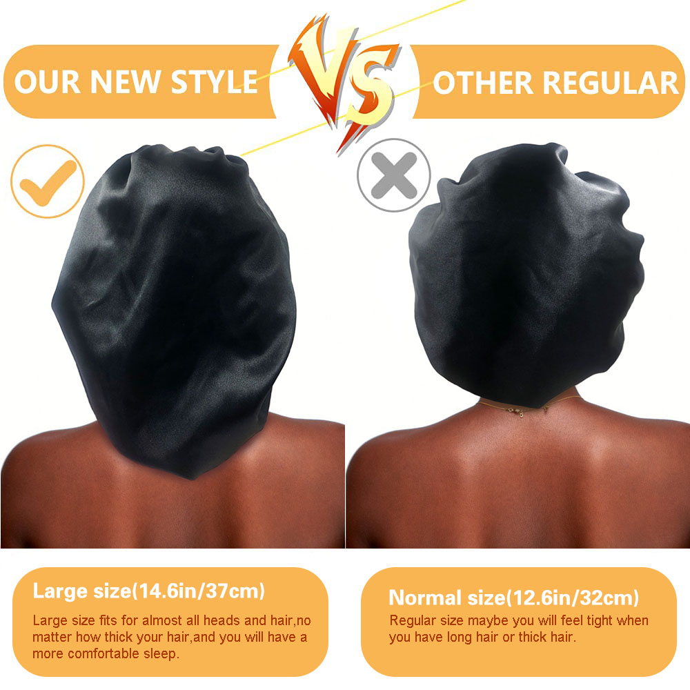 Gorro de satén grande, gorro de seda para dormir, gorro para dormir con banda elástica suave, gorros grandes para el cuidado del cabello de las mujeres