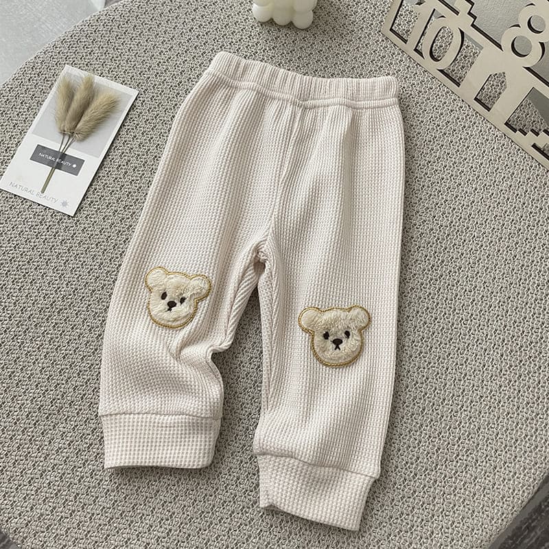 Cartoon Beer Borduurwerk Baby Broek Zachte Elastische Baby Peuter Broek Kleding Lente Leuke Katoenen Kinderen Meisje Jongen Bodems: Beige / 80