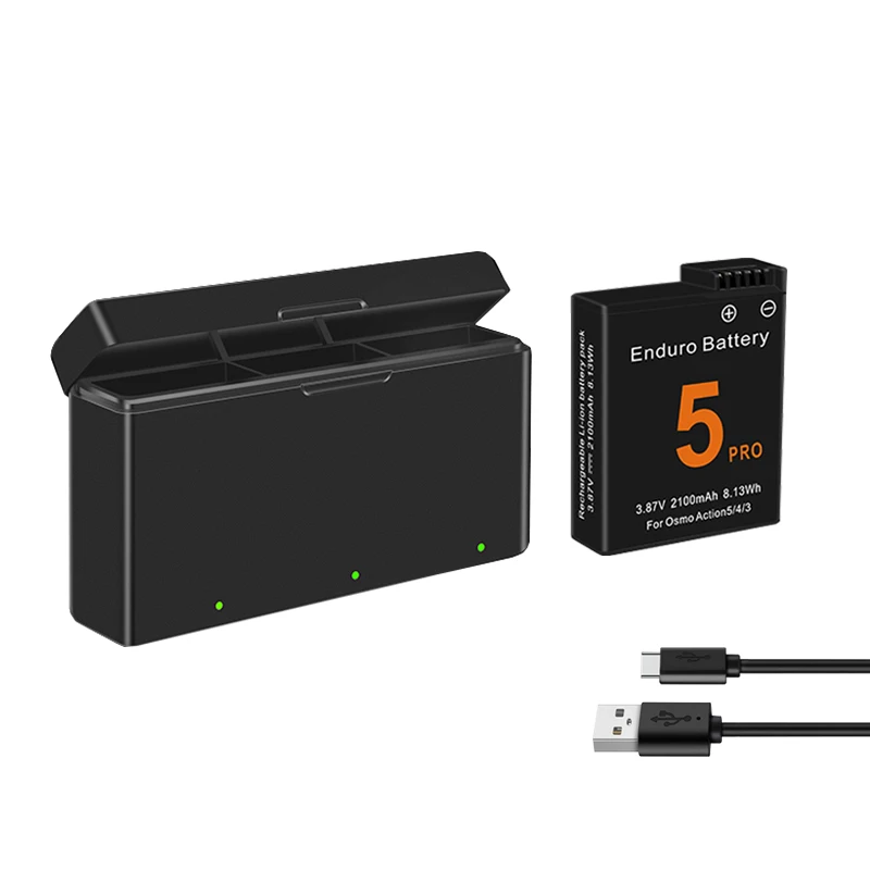 Battery for DJI Osmo Action 5 Pro Action Camera Batteries 3 Slots Fast Charger 2100mah Battery for Osmo 3 4 5 Pro Accessories: WHITE