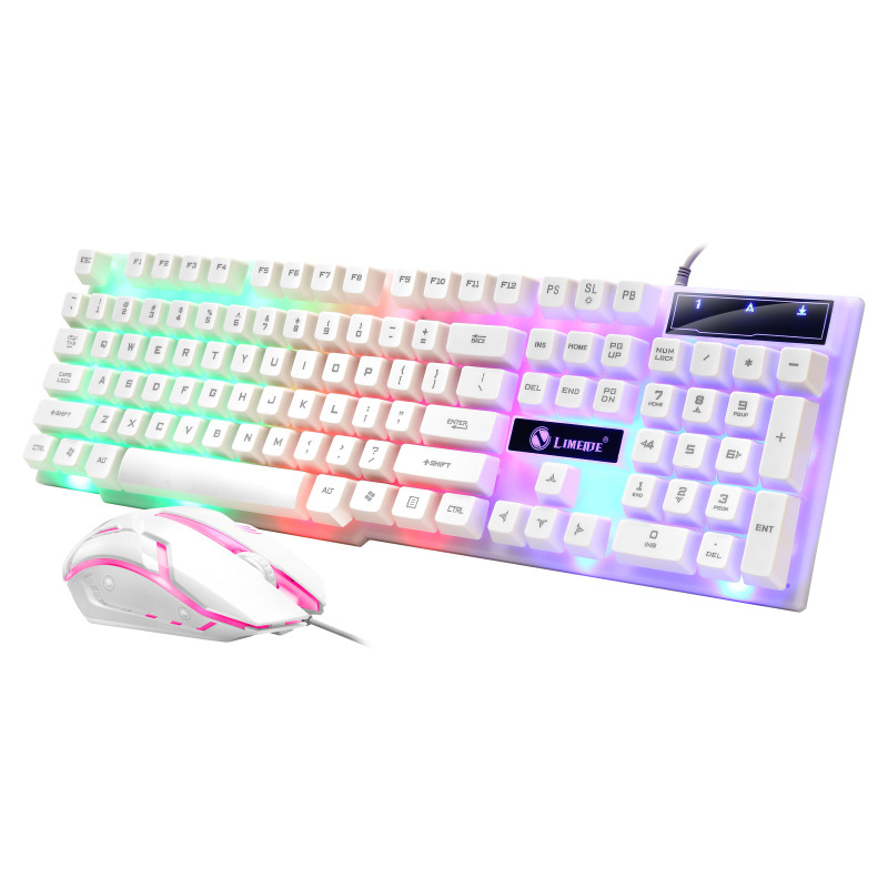Gamer Keyboard and Mouse PC Gaming Keyboard RGB Backlit Keyboard Rubber Keycaps Wired English Keyboard Mouse Gamer Gaming Mouse: RainbowKeyboardWhite