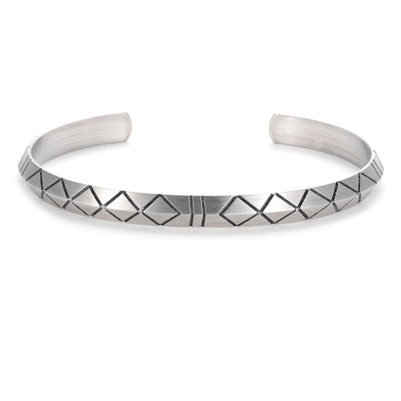 Retro Viking Manschette Armband Armreif für Männer Frauen Pulseira Männlichen mit Vintage Silber Ton Titan Stahl Eingravierten Linien: SS-104