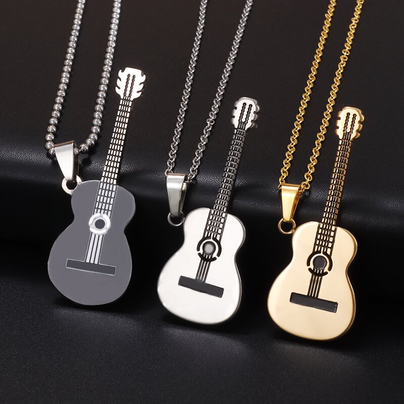 Collar con colgante de guitarra musical de acero inoxidable, accesorios de joyería para músico, hombres y mujeres, Punk, Hip Hop, Rock, instrumentos musicales