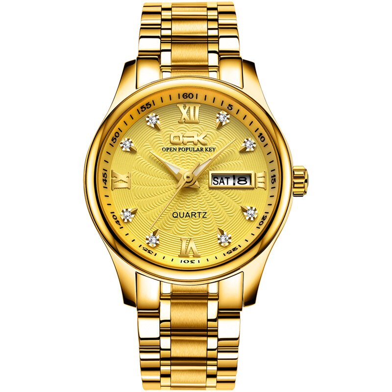 OPK montre Couple montre Quartz montres Simple montre de luxe étanche affaires montre-bracelet lumière confortable pour amant montre: Men-Gold