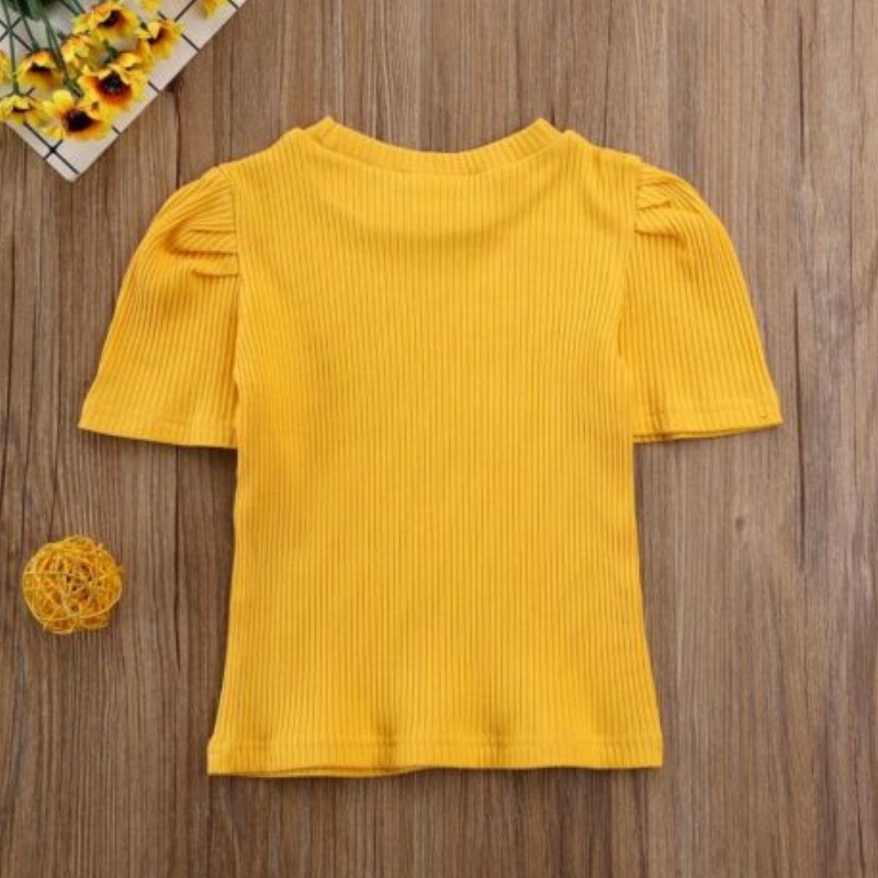 Emmababy Kids Peuter Baby Meisjes Korte Mouwen Gebreide Tops Effen Kleur Basic T Classic Shirts Kleding set