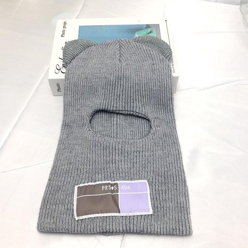 Bjørn ører balaclava damer 1 skrog skimaske håndlaget heklet hel ansikt ullhatt søt jente vinter streetwear varm lue: Grå