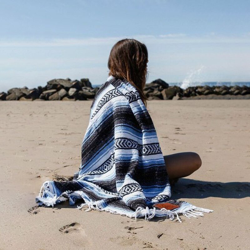 Geometric Fringed Style Blanket Woven Fringed Beach Towel Blanket Beach Blanket Picnic Mat Yoga Cotton Blanket Mexican Blanket: 9