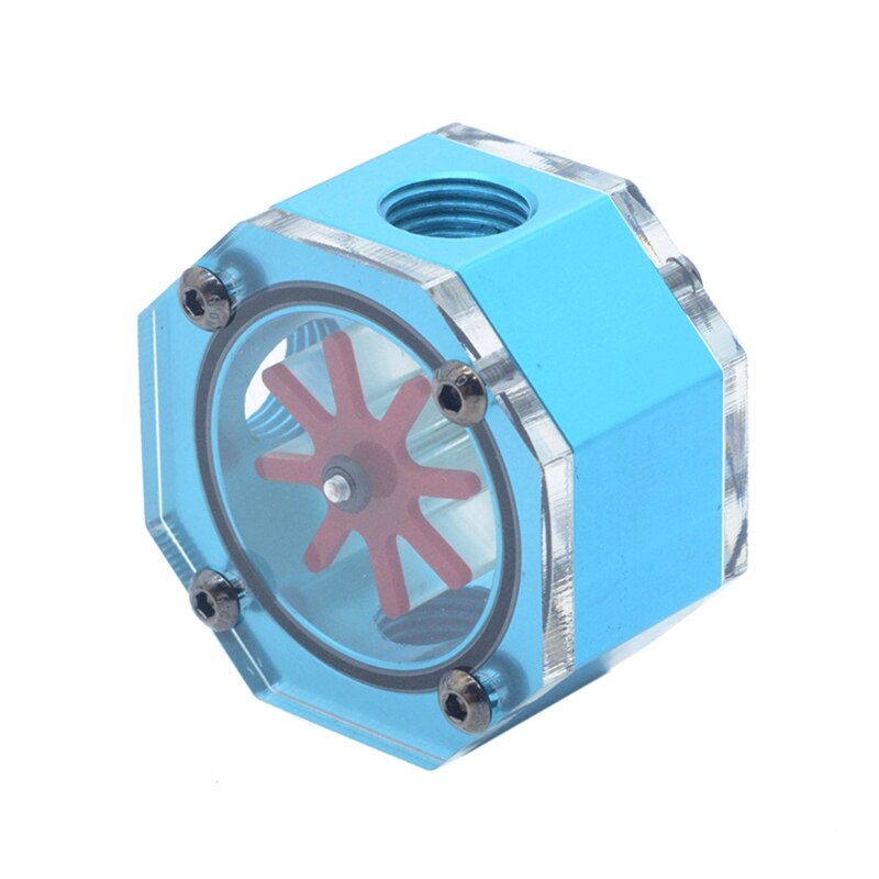 PC Acrylic Aluminum Octagonal Flow Meter Water Tank Liquid Water Cooling Cooler: Blue