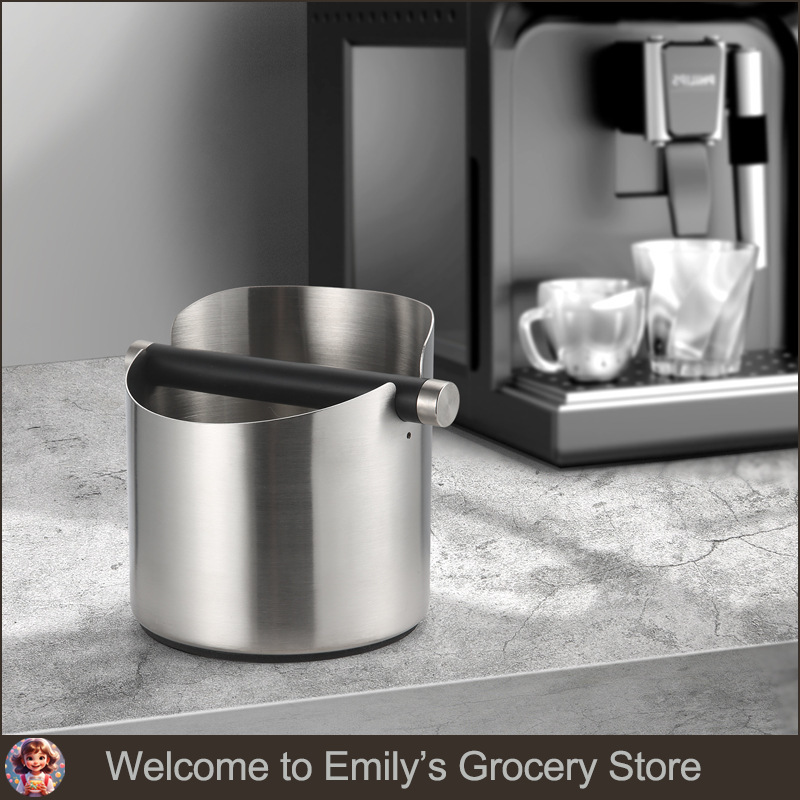 Lixeira de café com absorção de impacto de aço inoxidável, lata de lixo antiderrapante para café, haste móvel para moagem em pó
