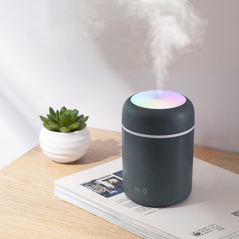Humidificador portátil de 300ml, purificador de aire, limpiador de aire, máquina de niebla con luz romántica, con USB, difusor ultrasónico de vapor