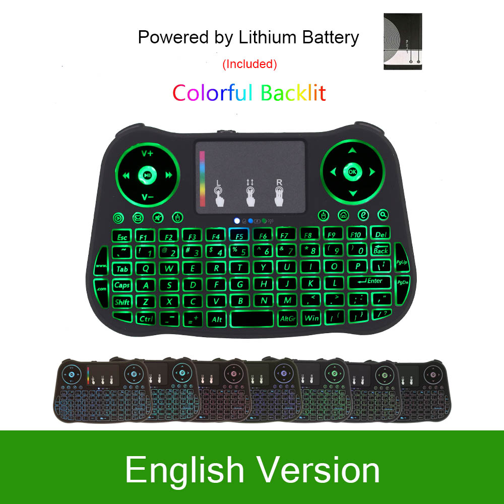 MT08 Italian Mini Keyboard Colorful Backlit 2.4GHz Wireless Keyboard with TouchPad Mouse for Android TV Box Mini PC KM9 KM3: English Lithium