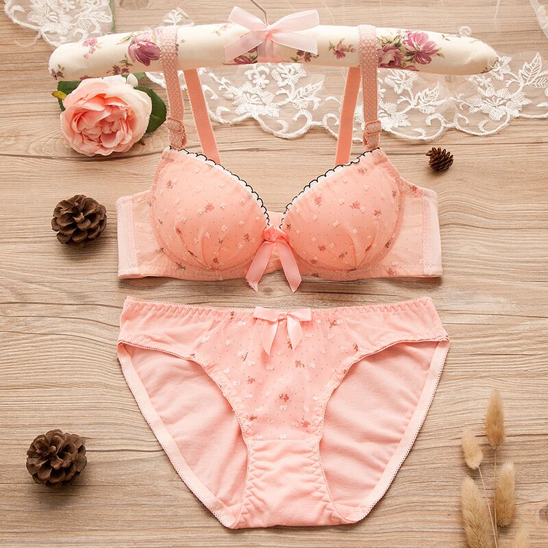 Puberty-Conjunto de ropa interior de algodón con lunares para niñas, sujetador de pecho pequeño, ropa interior para adolescentes