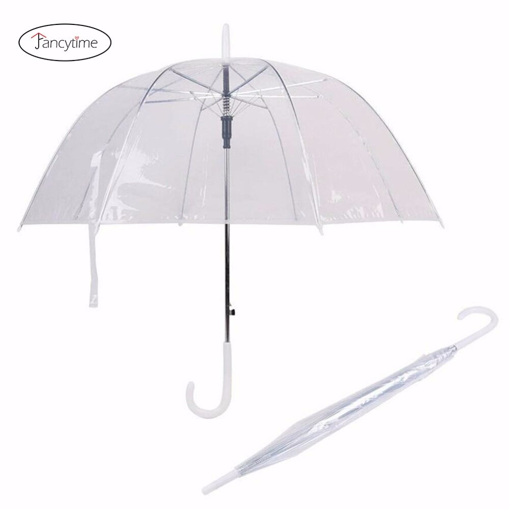 Fancytime Lange Steel Transparante Paraplu Regen Vrouwen Semi-Automatische Creatieve Regenachtige Clear Transparante Paraplu Vrouwen Voor Bruiloft