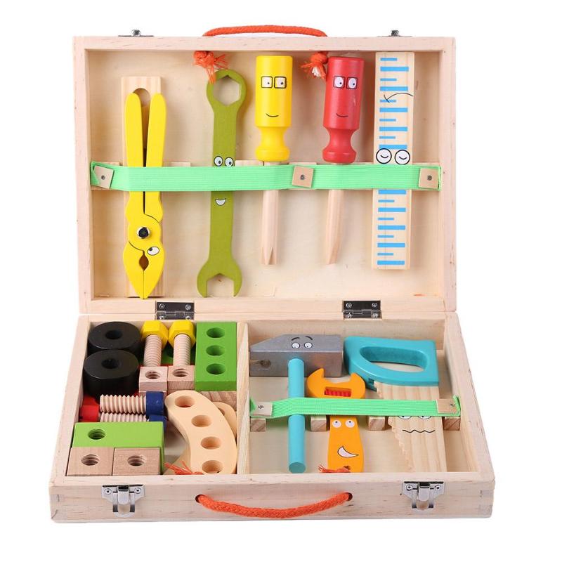 Juego de reparación de madera para bebé, herramientas multifuncionales, caja de herramientas de reparación portátil para niño de dibujos animados, juguetes educativos para niño, juguete de rompecabezas
