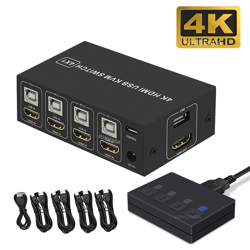 4K Hdmi Kvm Switch 4 Port Usb Kvm Hdmi Switcher 4X1 4kX 2K/60Hz hdcp 2.2 Met Desktop Controller Voor Pc Laptop Windows &amp; Macs: Default Title
