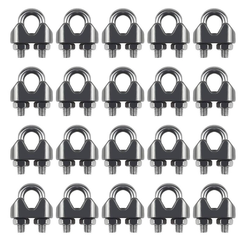 20PCS 1/8 Inch M3 Stainless Steel Wire Rope Cable Clip Clamp for Kayak Canoe Boat Fishing