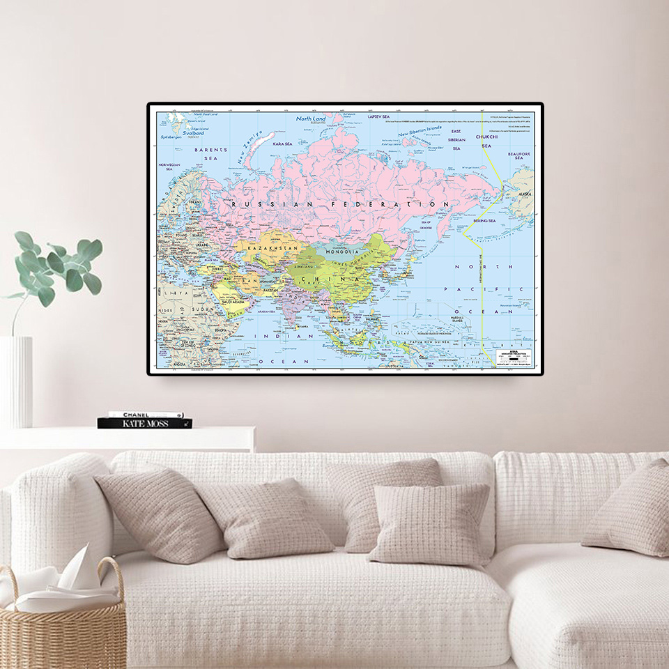 59*42cm The Asia Map Modern Wall Art Poster Canvas Painting Living Room Classroom Home Decor Travel School Supplies