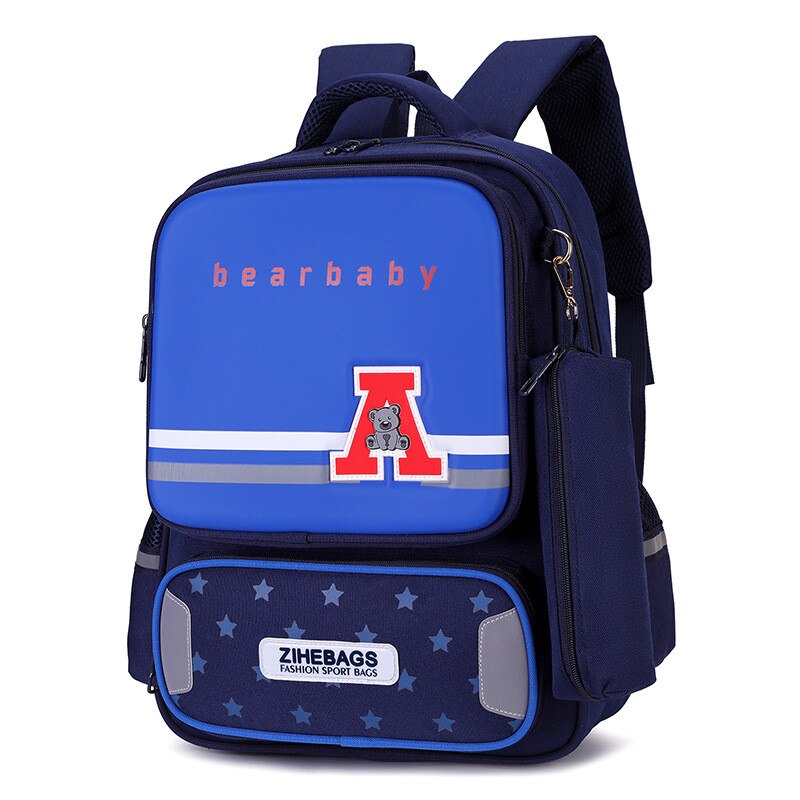 Cartoon Blue School Bags Backpack for Girls Boys Children Orthopedic Backpack Reflective Strip Mochila Infantil: blue