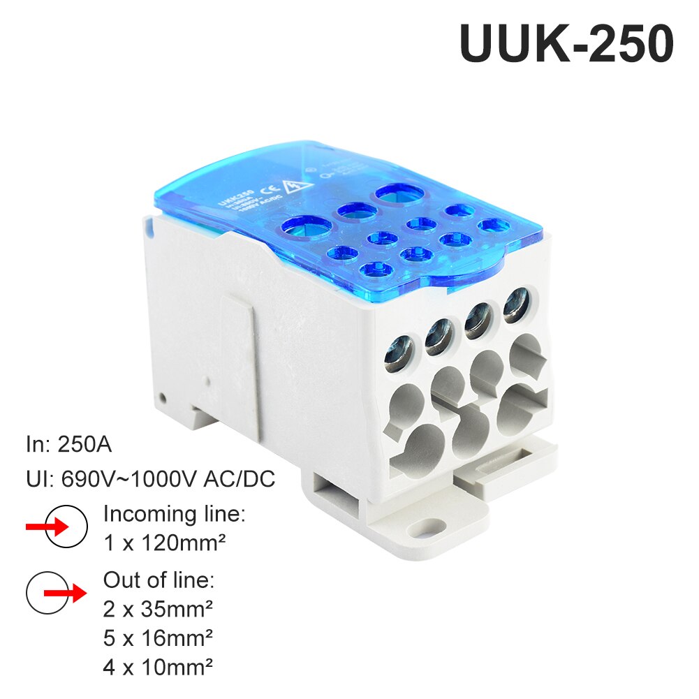 1x ukk 80a ukk 125a ukk 160a ukk 250a ukk 400a ukk 500a klemrække 1 in mange ud din skinne fordelingsboks elektrisk ledningsstik: Ukk 250a