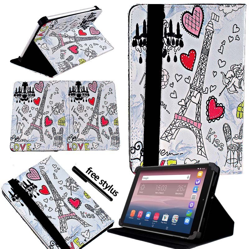 KK&LL For Alcatel OneTouch Pixi 3 10 inch - Leather Tablet Stand Folio Cover Case + Free stylus: Eiffel Tower