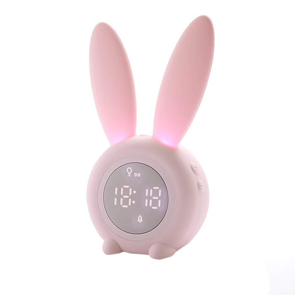 Wake Up Light Bedside Lamp Alarm Clock Light Rabbit Alarm Clock With Sunrise And Sunset Simulation Thermometer: Pink