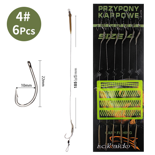 FTK 18,5 cm 6-8 Uds anzuelos de pesca de carpa líder aparejos de pelo con línea 30-60LB 2/4/6/8 # Accesorios para anzuelos de carpa del grupo alimentador europeo: Rojo