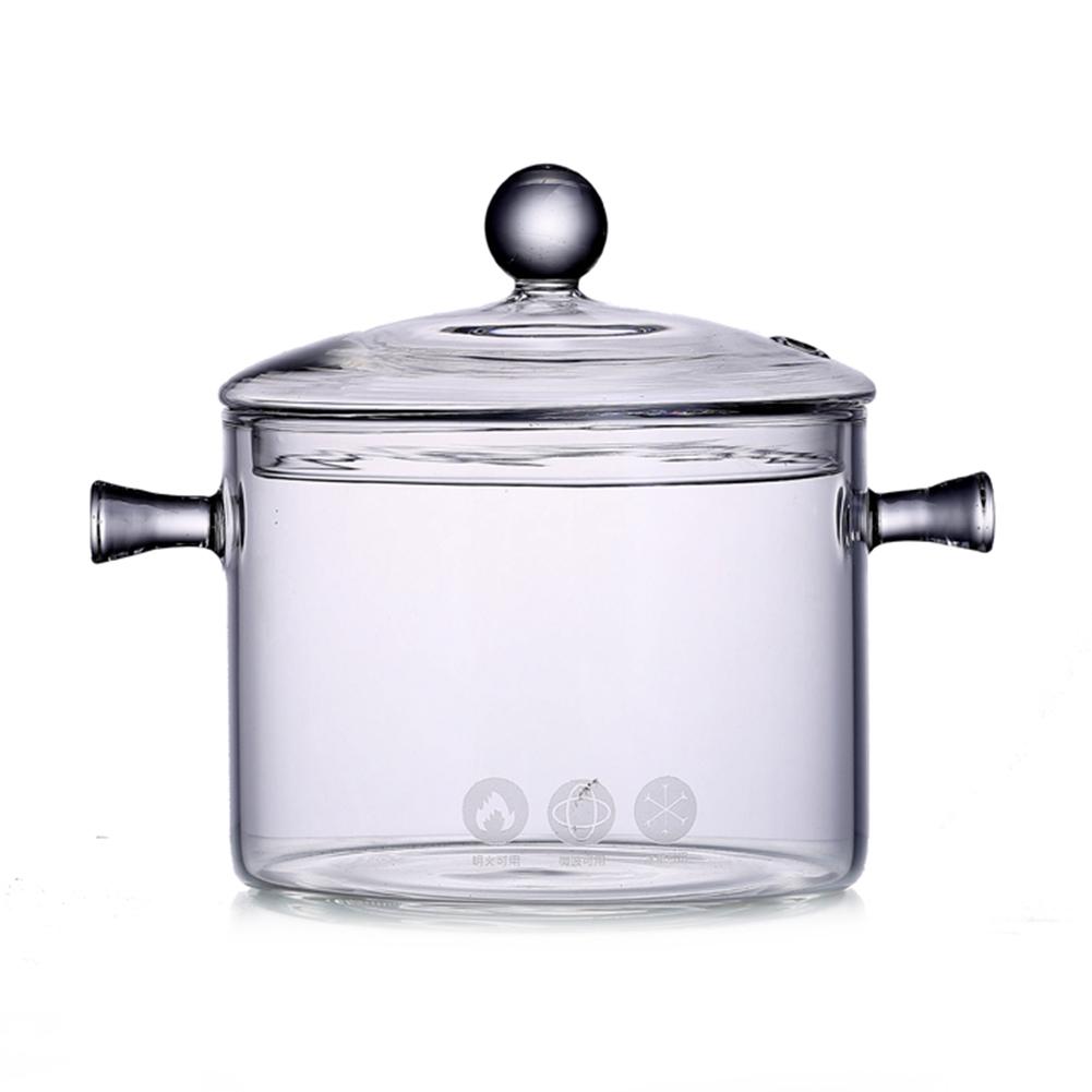 Olla de vidrio transparente para sopa, tazón de vidrio con tapa, hechos a mano utensilios de cocina, artículos de cocina para el hogar, utensilios de cocina