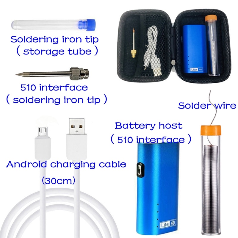 40W high power portable rechargeable soldering iron USB battery soldering iron 510 interface soldering iron tip