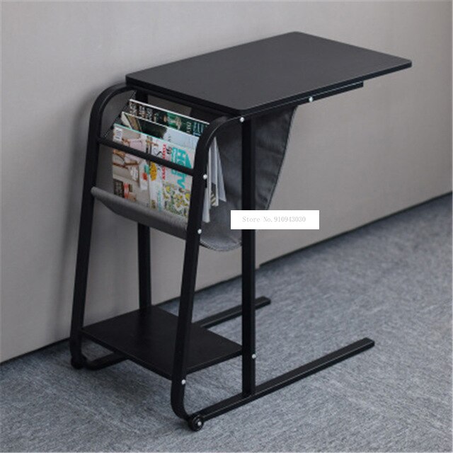 Multipurpose Mobile Computer Table Living Room Removable Sofa Side Table Portable Bed Table Desk with Storage Holders: Black Willow