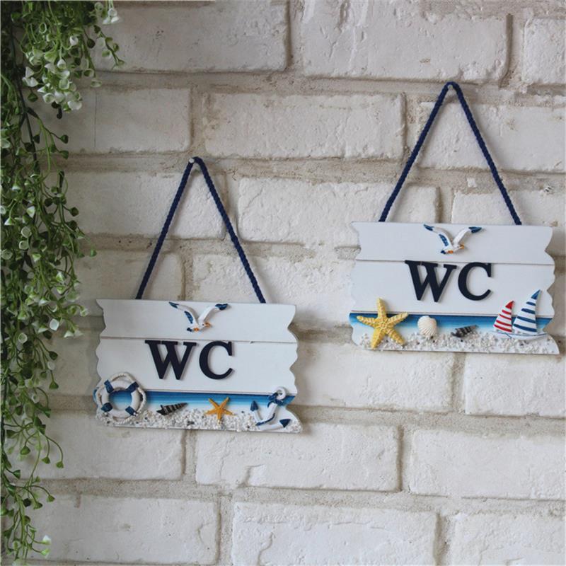 Mediterrane oceaan stijl hangende bord, creatieve houten toiletdeur decoratie, bar, coffeeshop, huis