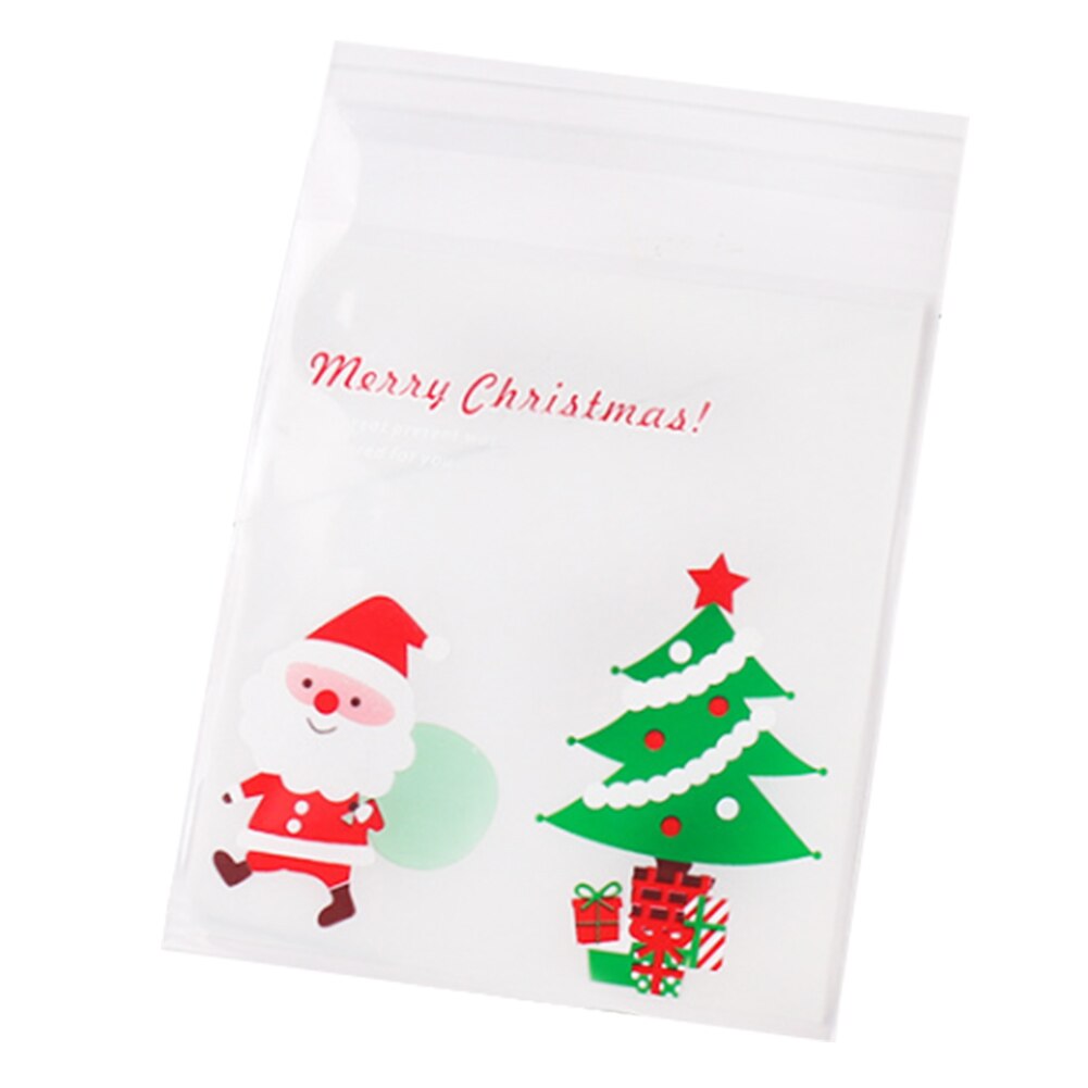 100Pcs Xmas Self-adhesive Cookie Packaging Plastic Bags Christmas Cellophane Party Bags Candy Bag Festival Party Favor: 3C