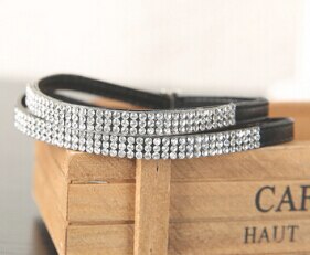 Charmante leren schoenenband met strass steentjes voor dames: Zwart
