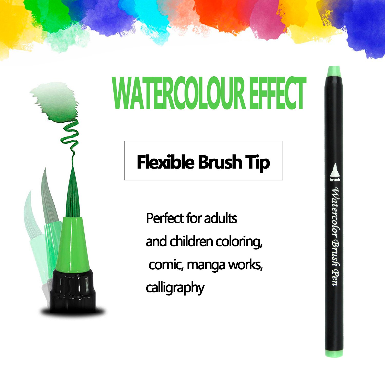 Artists Watercolour Brush Pens Set, 20-72 Vibrant Colours, Premium Real Soft Brush Tip Paint Markers Plus Water Blending Pen