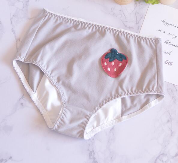 Foto ml  xl 3l lolita kawaii sød æble broderi menstruation sanitær periode lækagefri tampon bomuld trusser underw: Grå / M
