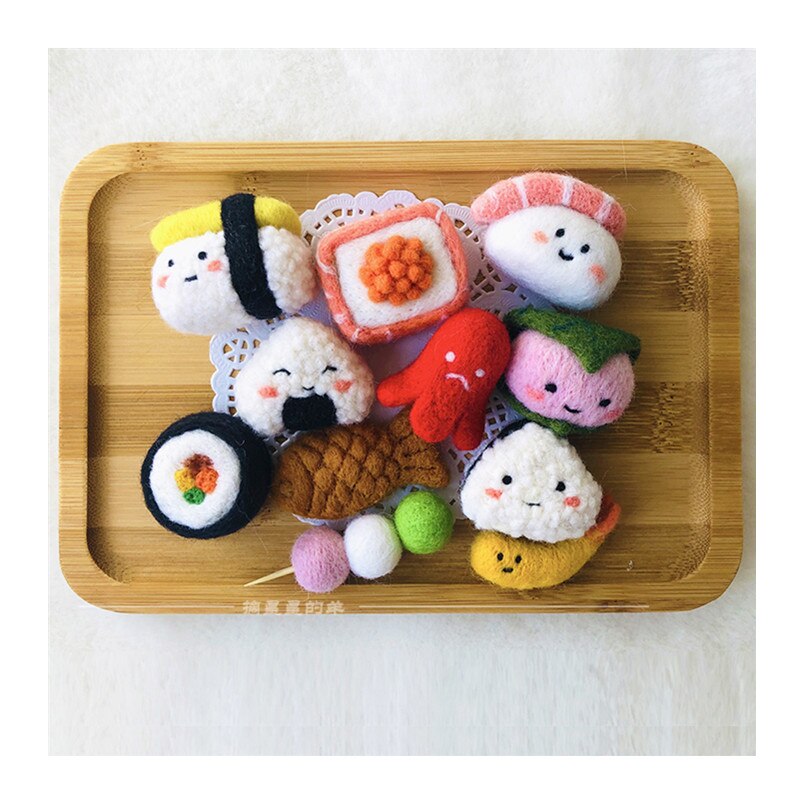 Kit de costura de lana de Sushi japonés, fieltro de lana, aguja de fieltro, colgante, artesanía, artesanía, bricolaje, hecho a mano