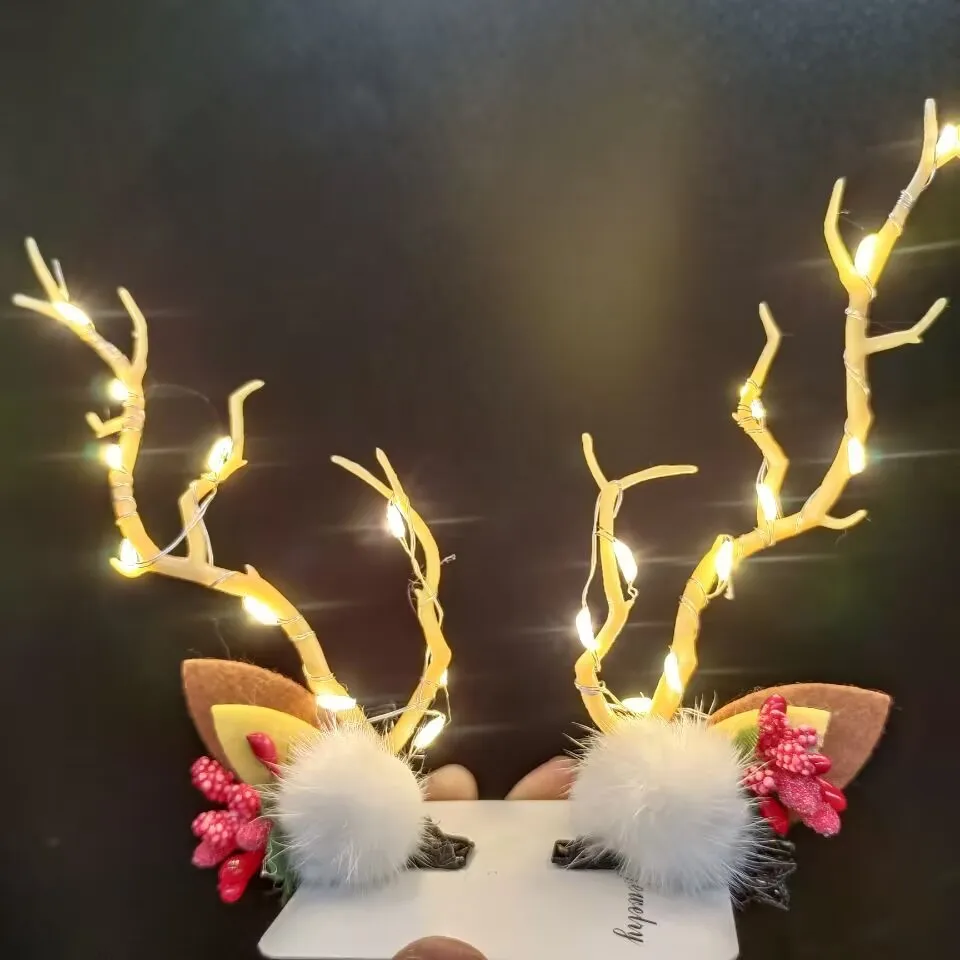 Pinzas para el pelo con luz LED, horquillas de Navidad con astas de reno, tocado para , niña, niño, Adulto, Festival de boda, 10 pares: Borgoña
